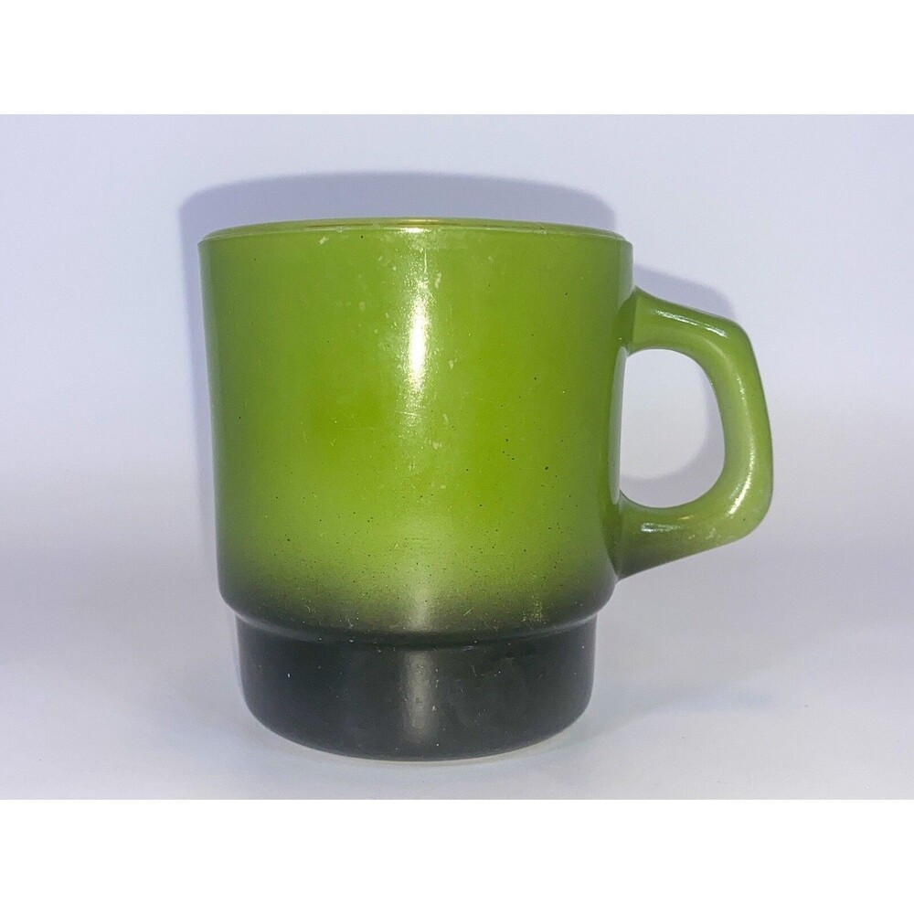 Vintage Fire King Stackable Mug Avocado Green Black Anchor Hocking USA